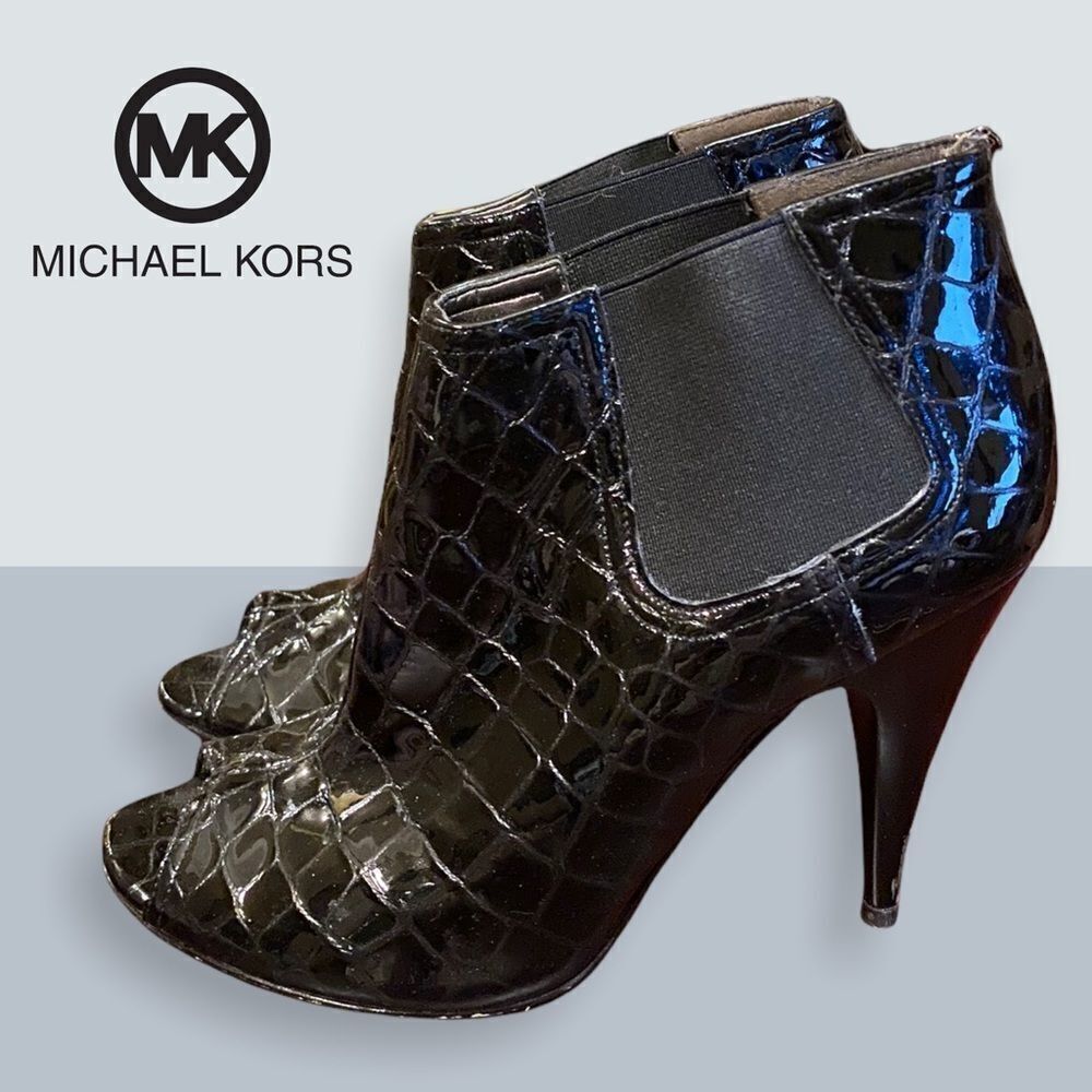 Michael Kors Black Croc Heels Ankle Booties 6